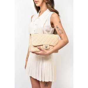 Pre-loved Chanel™ 2010/11 Beige Caviar Leather Jumbo Classic Flap Bag